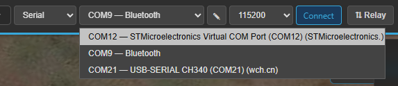 The open port dropdown
