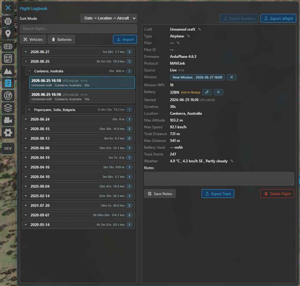 The Logbook panel