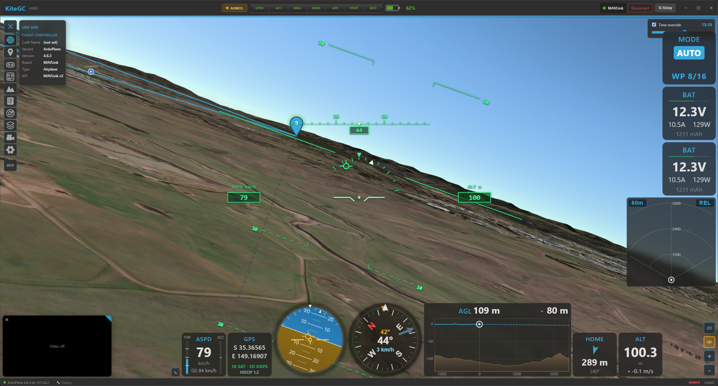 The FPV cockpit view with its HUD