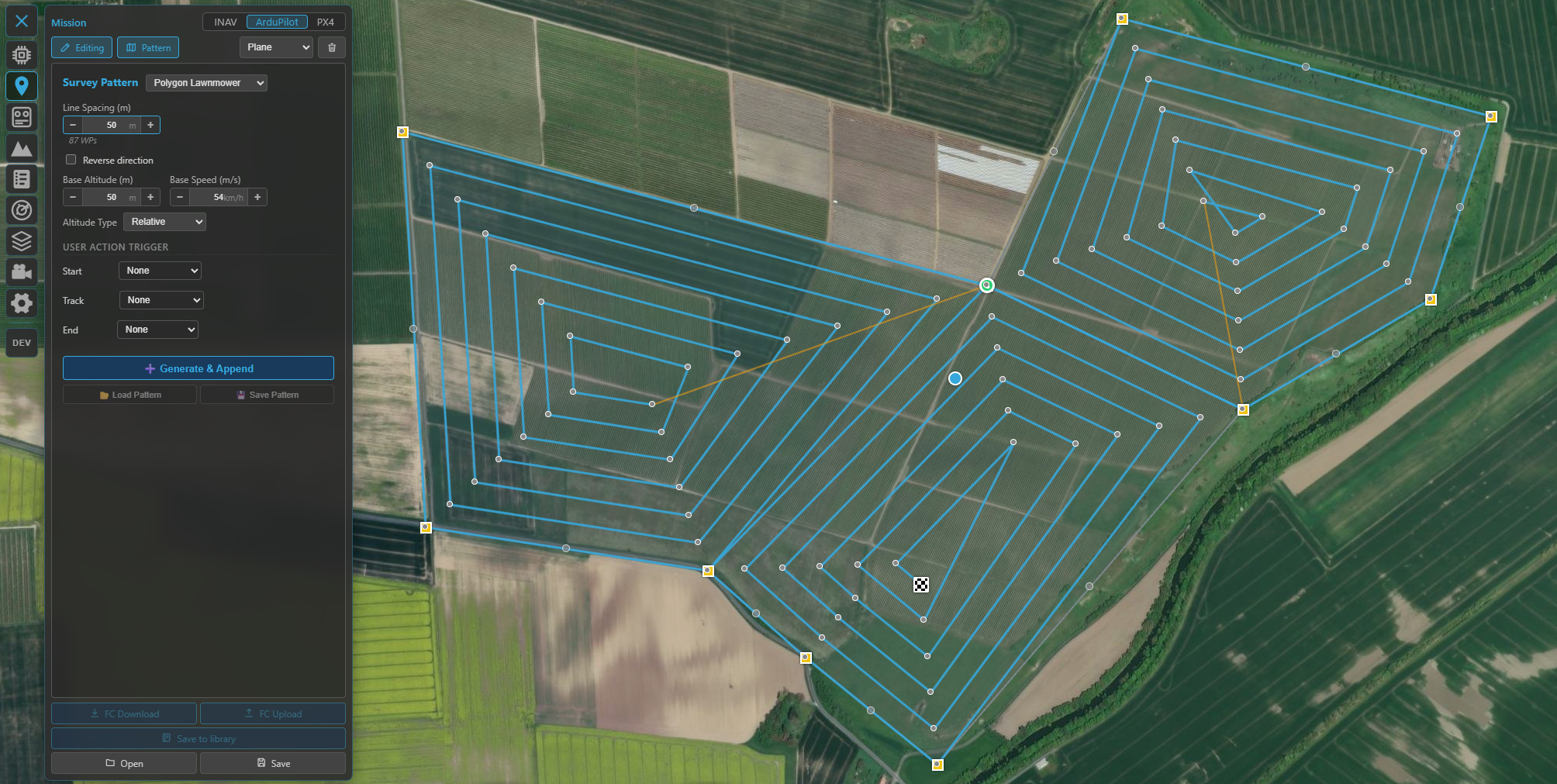 The Pattern Generator panel and a shape on the map