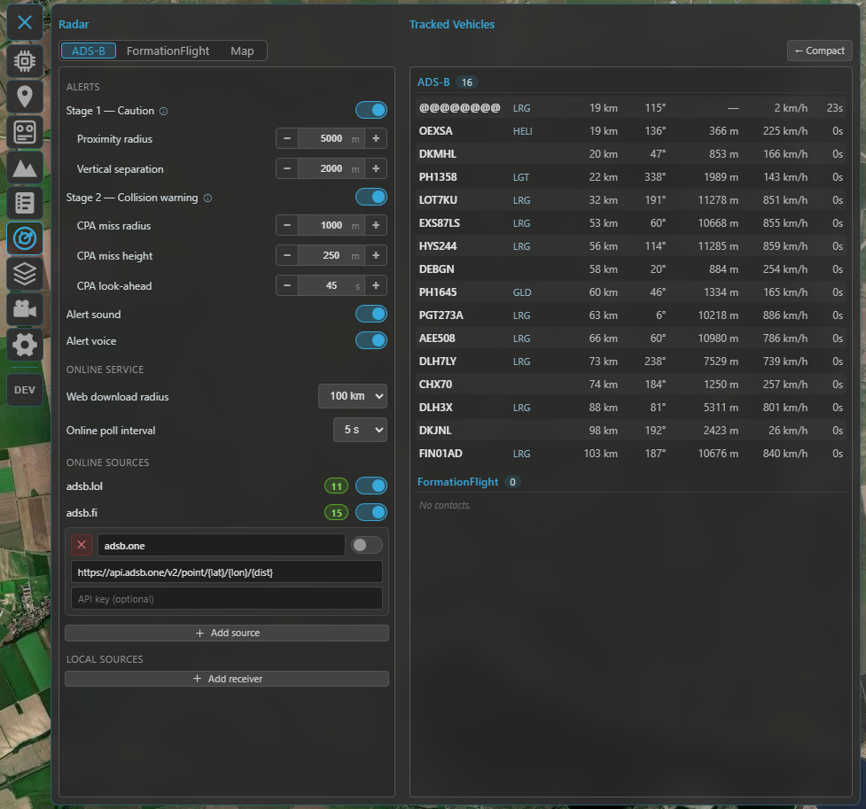 The Radar panel