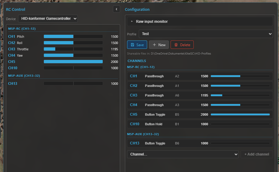 The RC control panel